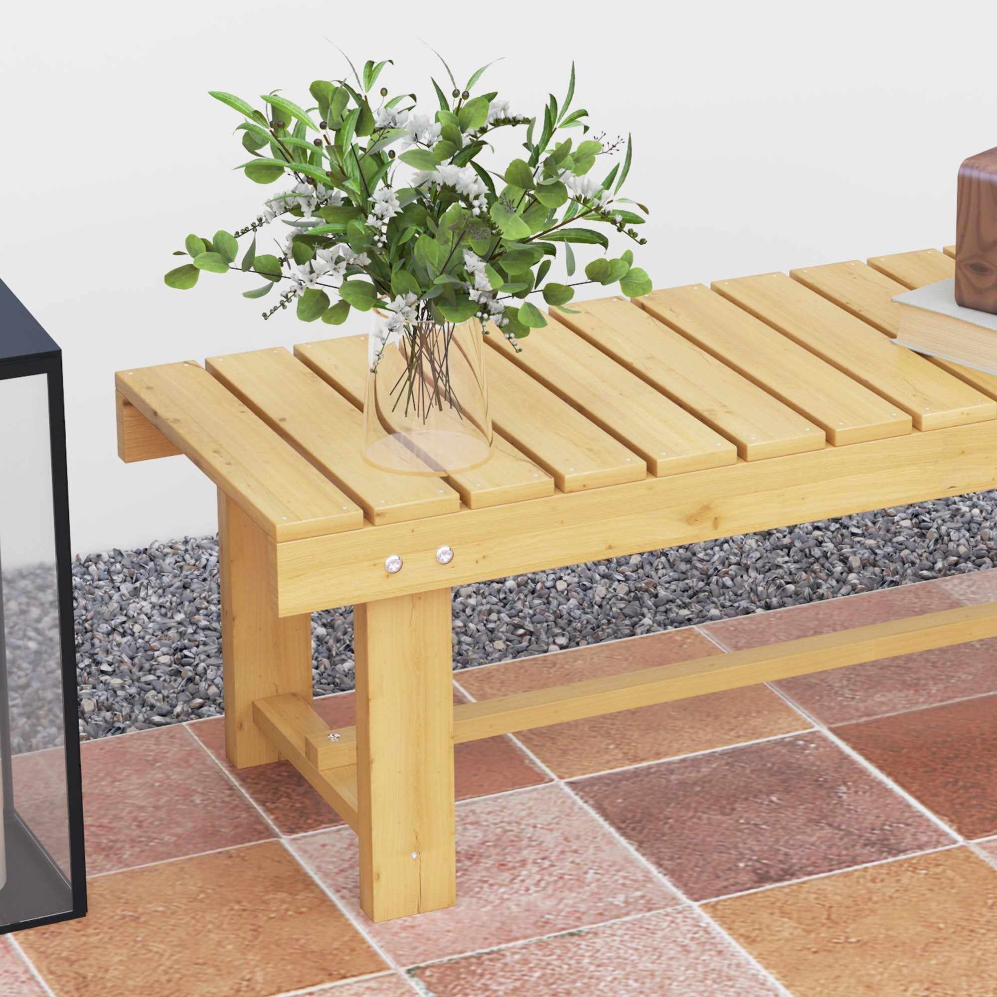Garden Bench 2-Seater, Waterproof Durable 110x38x35cm Solid Wood, Natural Color