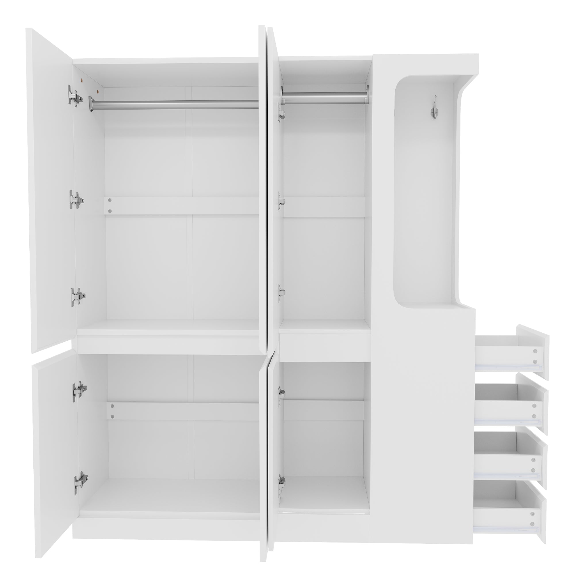 Extra-Large Wardrobe with Drawers and Storage Compartments, 140x40x170cm, White