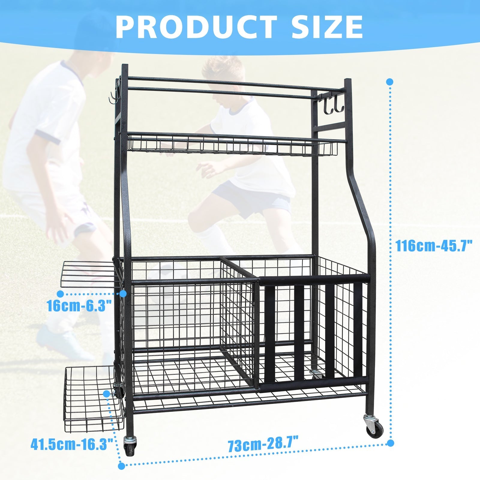 Garage Sports Equipment Organizer Large Capacity Rolling Ball Cart Indoor/Outdoor