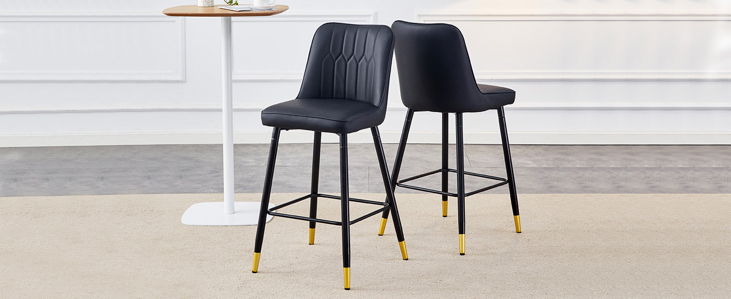 Set of 2 Bar Stools 100cm High Footrest - Black PU Leather