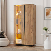 Display Cabinet 80x35x160cm 8 Shelves Glass Dividers Narrow Freestanding Acrylic Wood Color