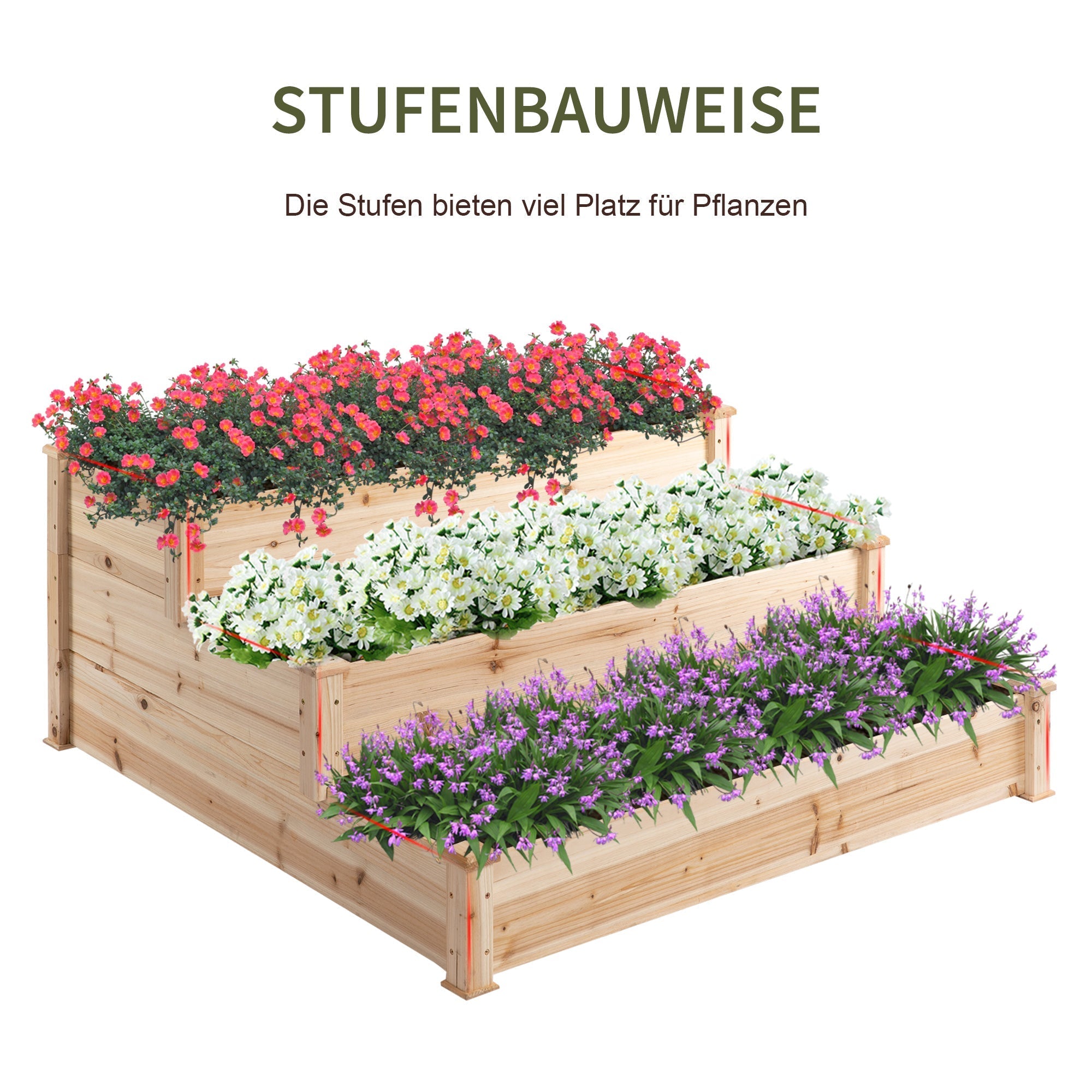 Raised Garden Bed 3-Tier Planter Flower Stand, Natural Fir Wood