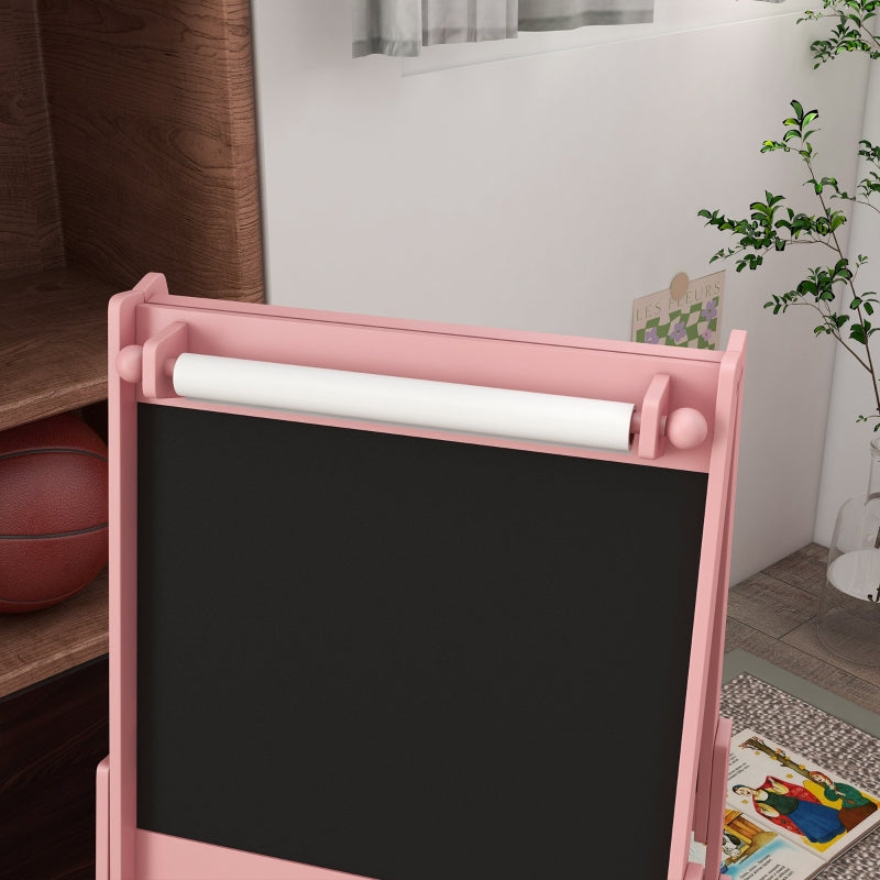 Children's Easel 3-in-1 Paper Roll Chalkboard Whiteboard Storage Baskets Pink