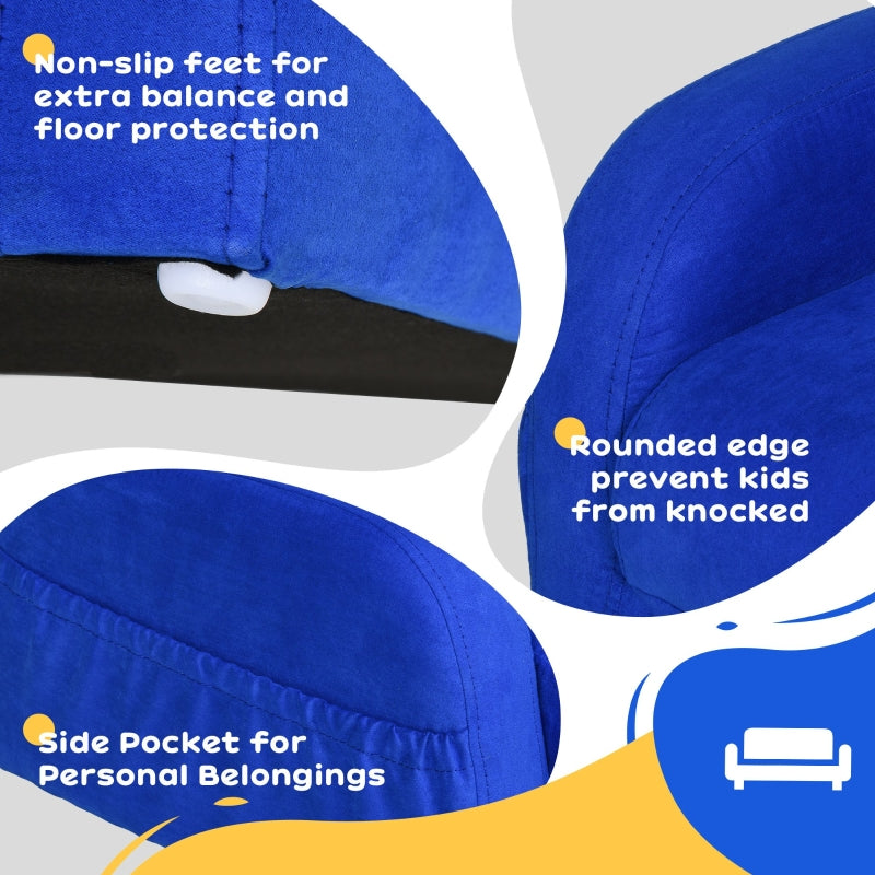 2 In 1 Kids Armchair Sofa Bed Fold Out Padded Wood Frame, Blue