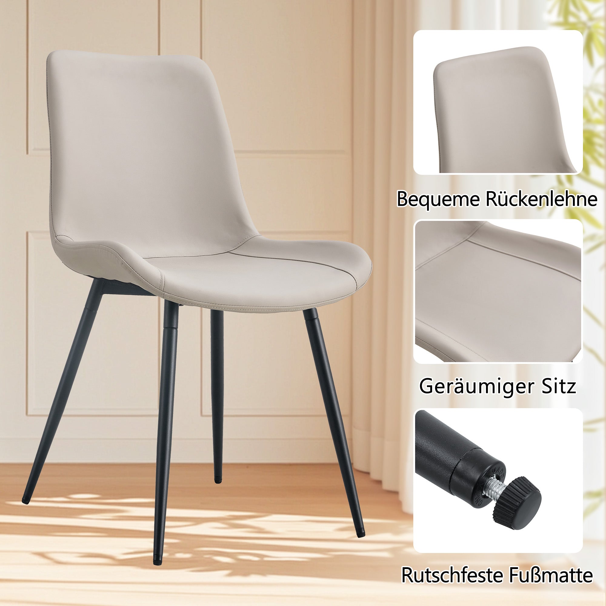 Minimalist Round Table Set 100cm 4 Armchairs - Black Wood Look/Warm Grey PU