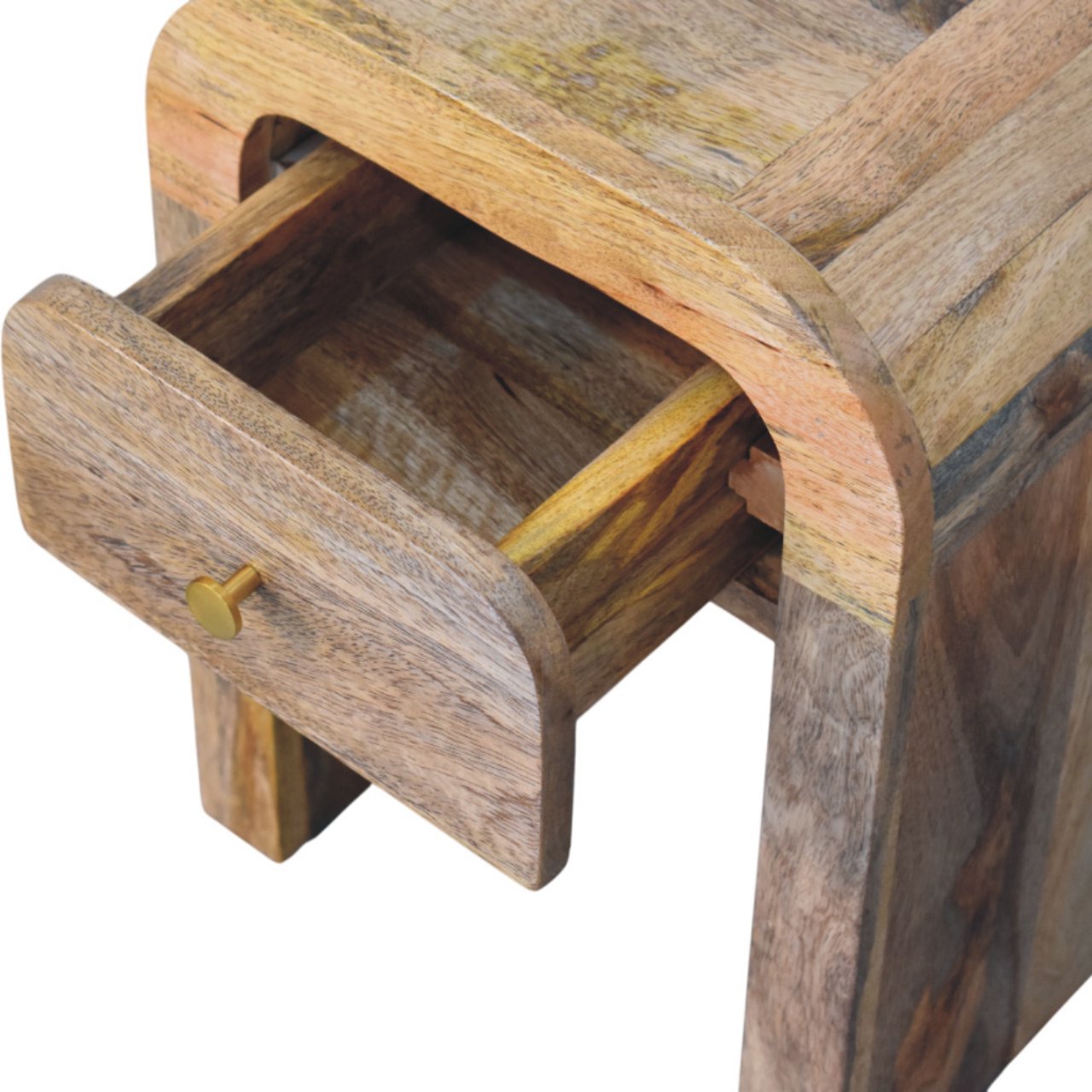 Mini Darcy Nightstand, Curved Edges 1 Drawer, Solid Wood Brown