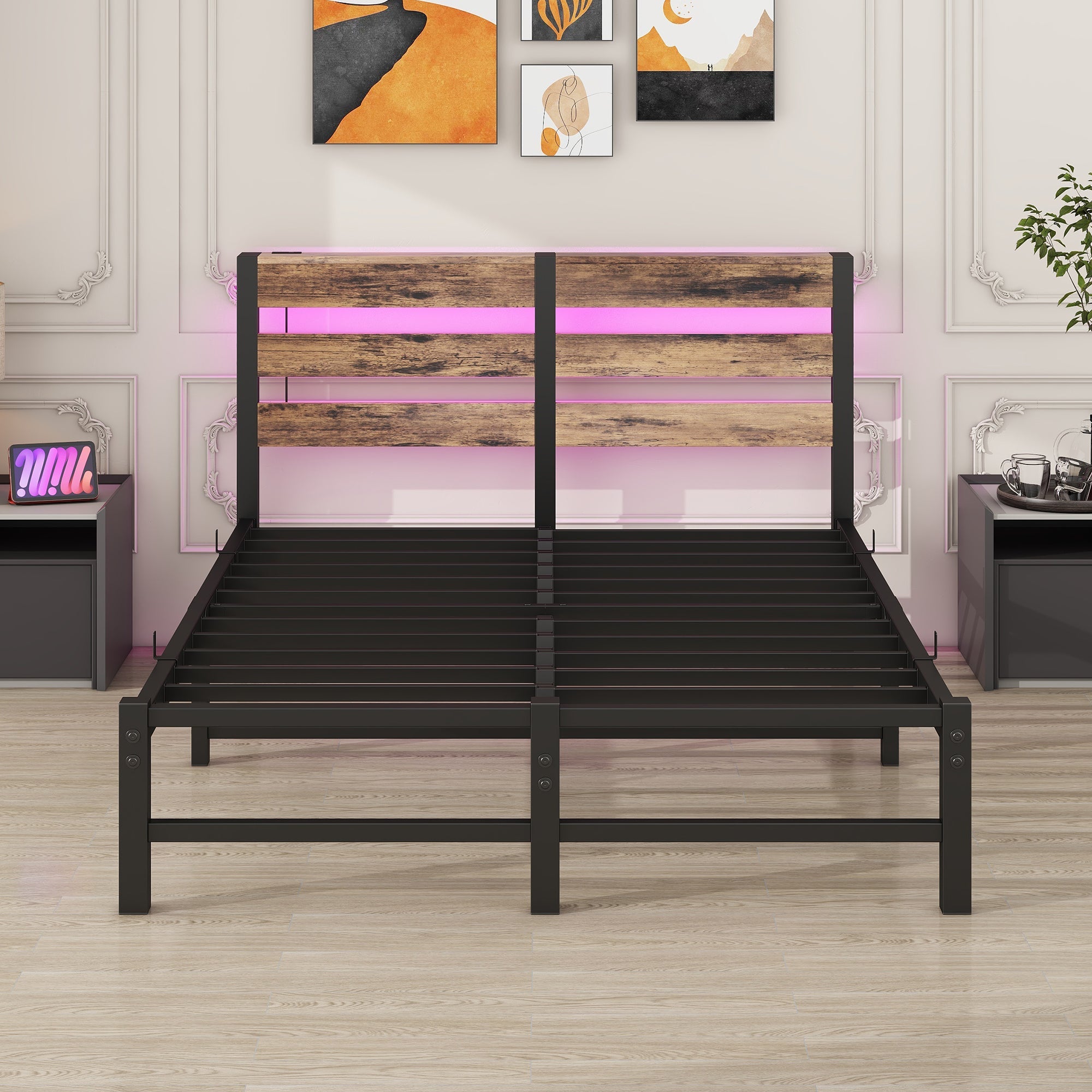 Metal Bed 120x200cm LED USB Storage - Metal