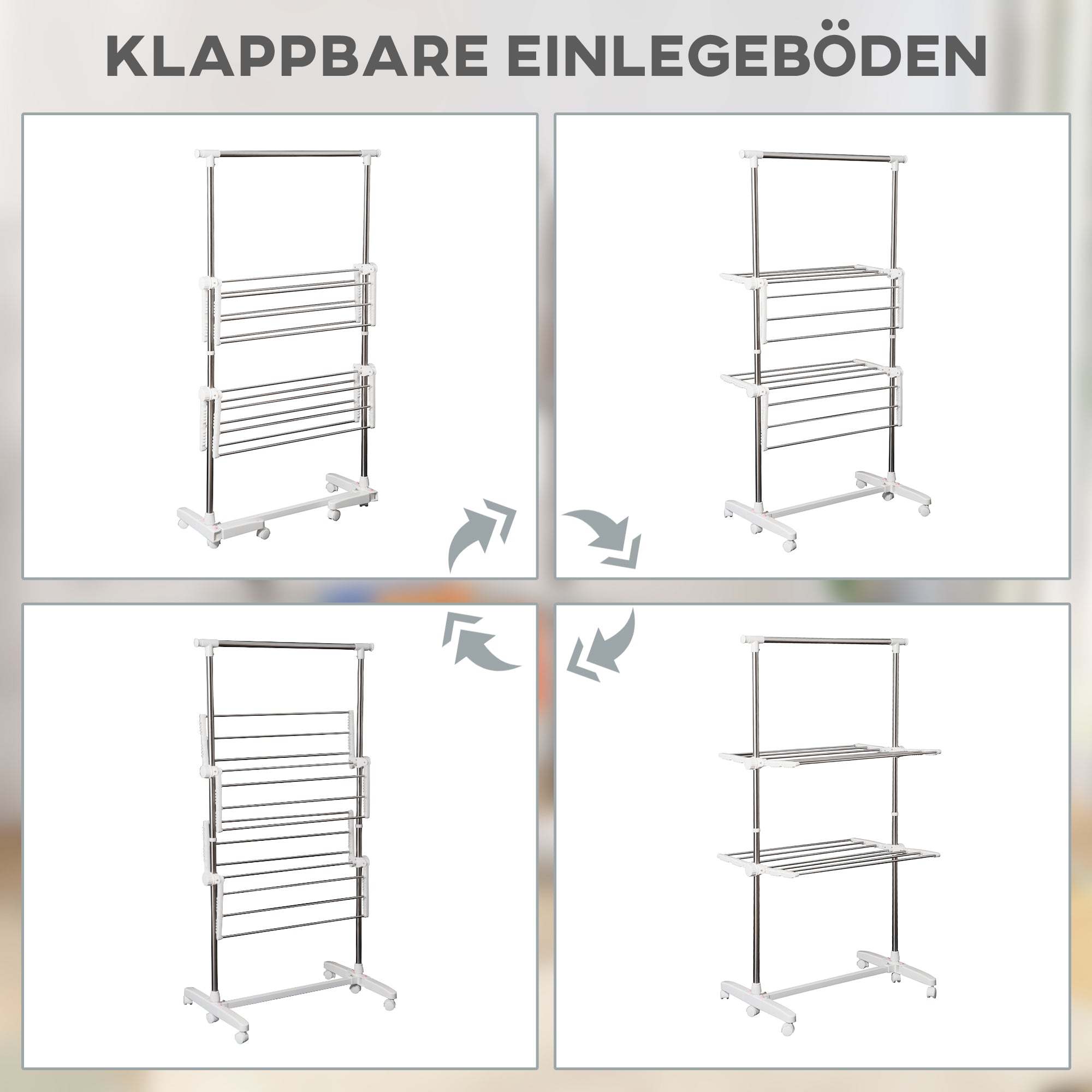 Mobile Clothes Airer, Foldable Tower Dryer 2 Levels, Silver