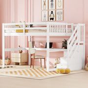 Loft Bed 140x200 Children's Storage Drawers Desk - White