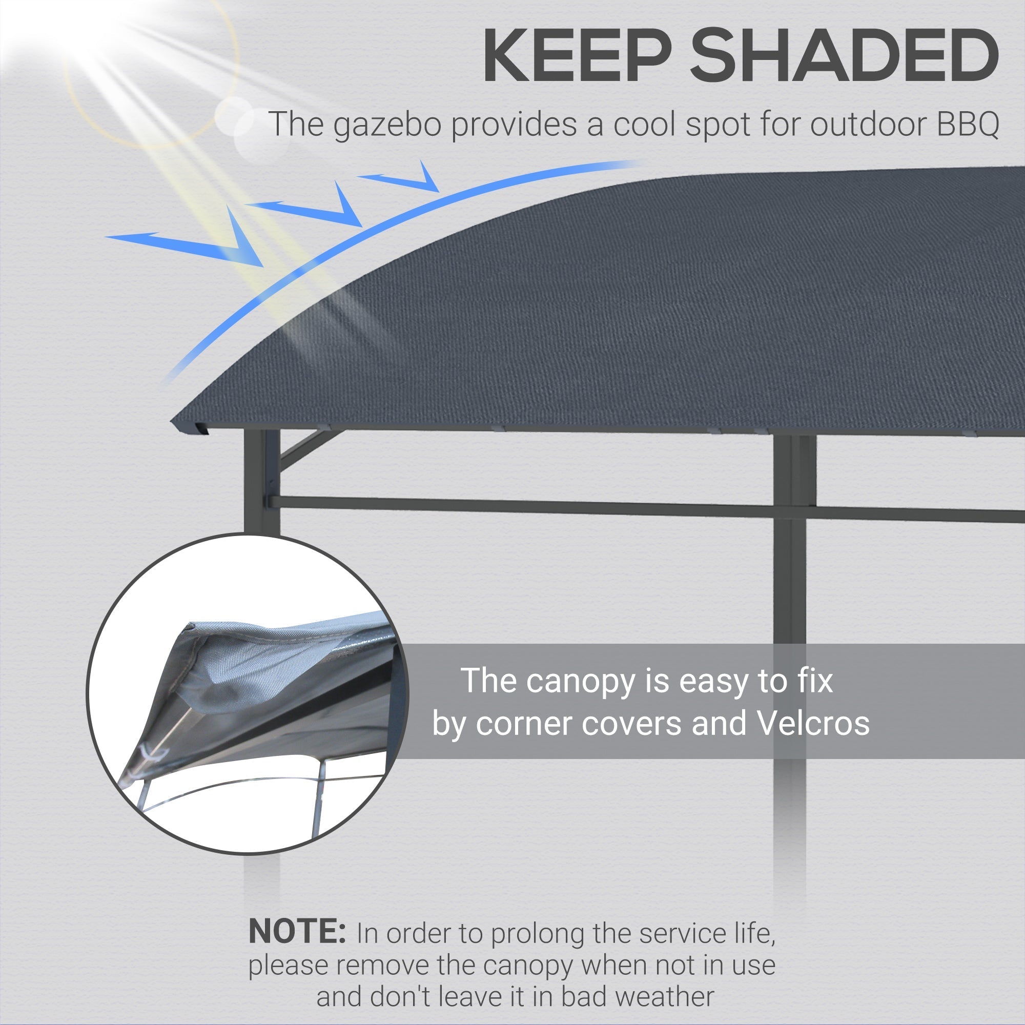 BBQ Grill Gazebo Tent 2.2 x 1.5m Metal Frame Curved Canopy 10 Hooks Grey