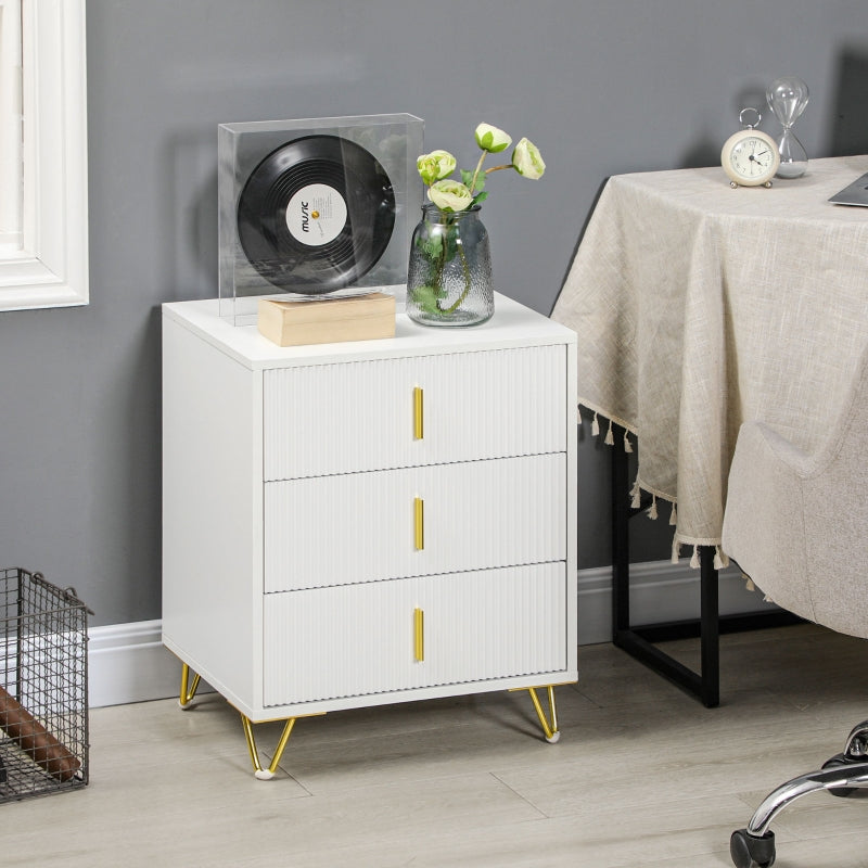 Chest of Drawers, Three Drawer Storage Unit, White/Gold-Tone