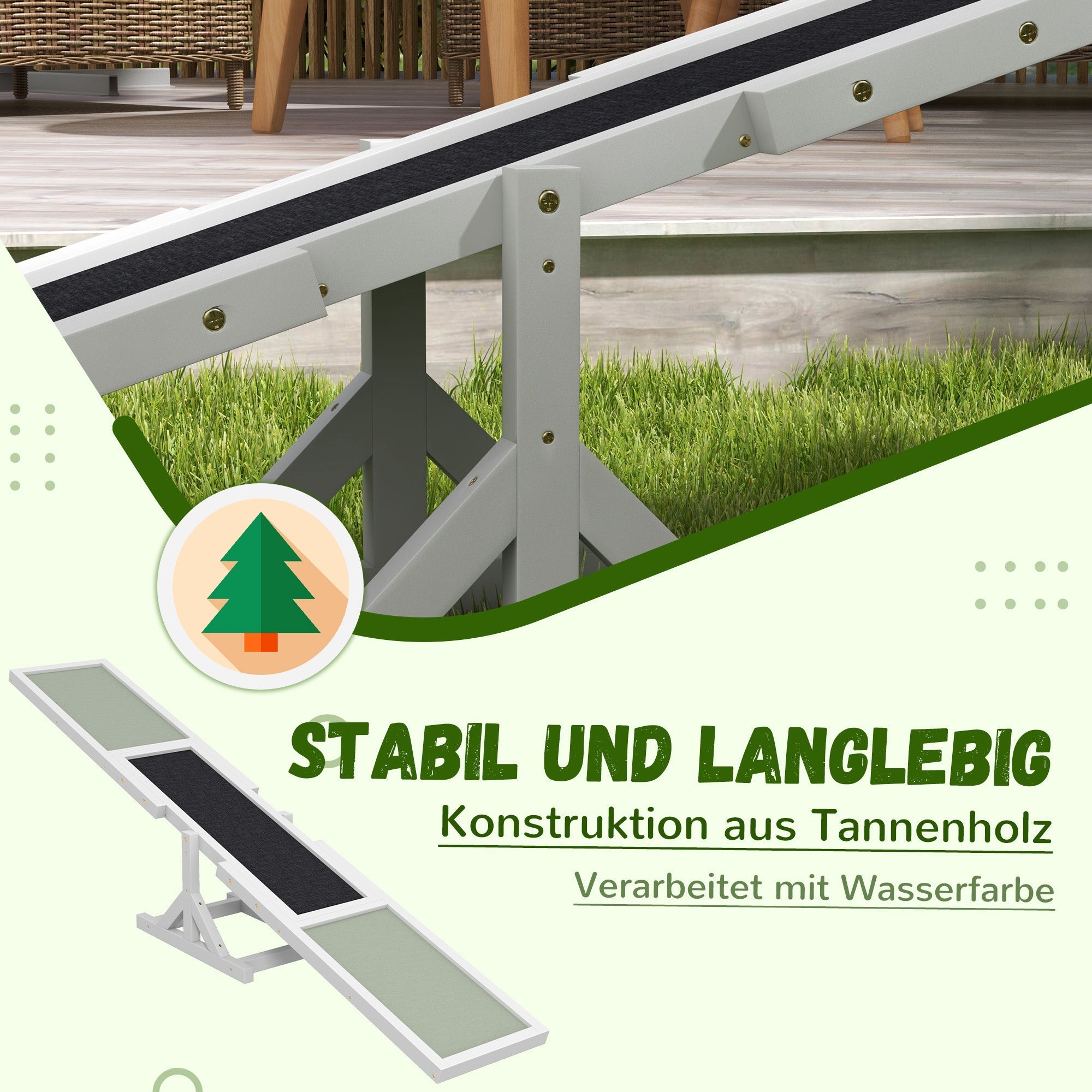 Dog Seesaw, Agility Ramp for dogs under 30 kg, Wood White