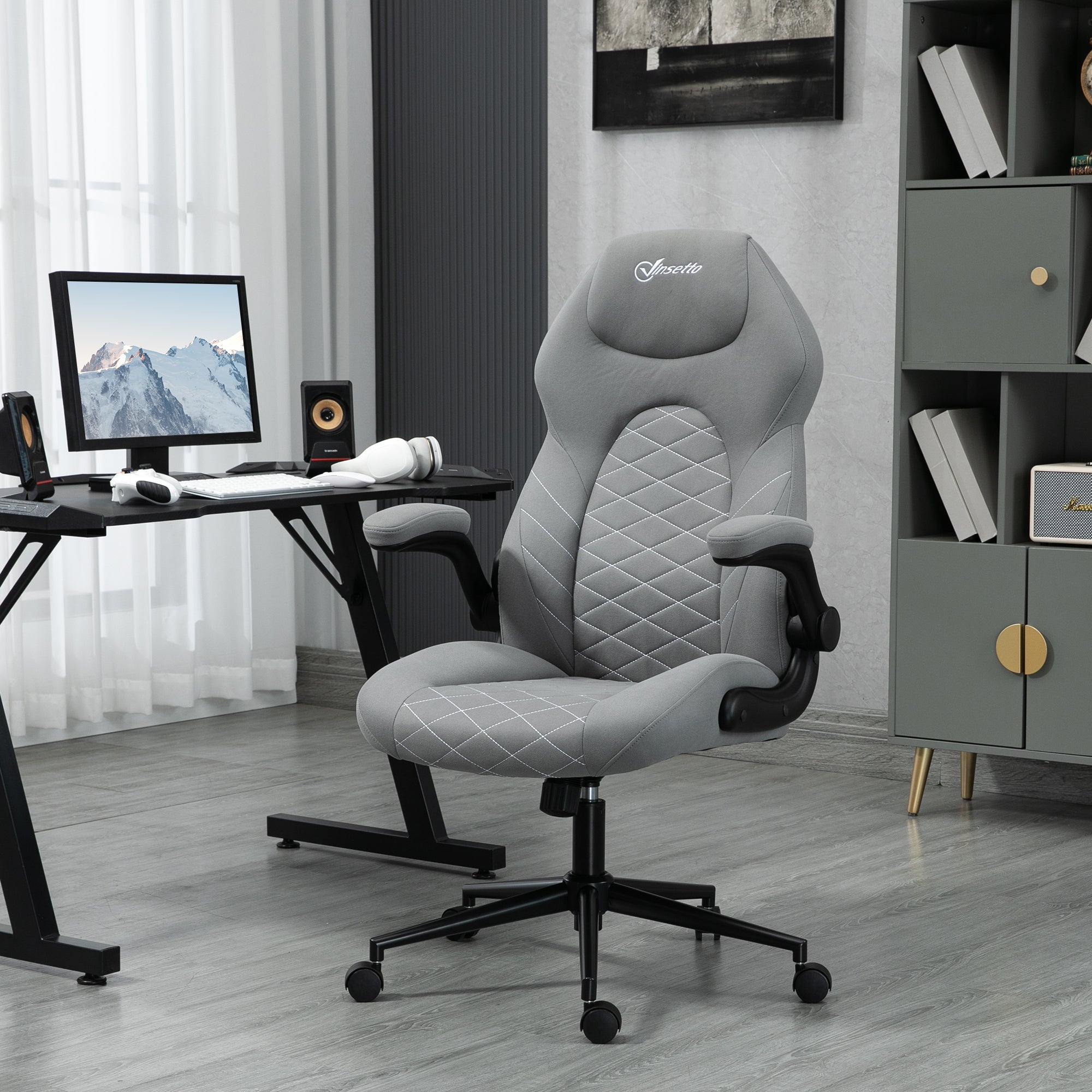 Ergonomic Office Chair, Rocking Adjustable Armrests Soft Cushion, Home Office Comfort