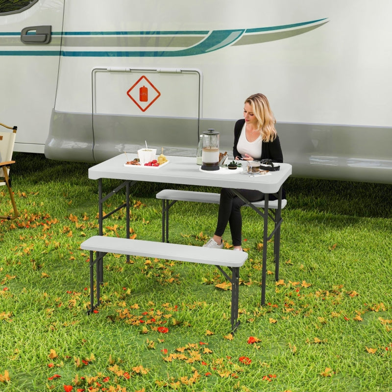 Three-Piece Folding Picnic Table and Bench Set, Portable 4-Seater HDPE, White