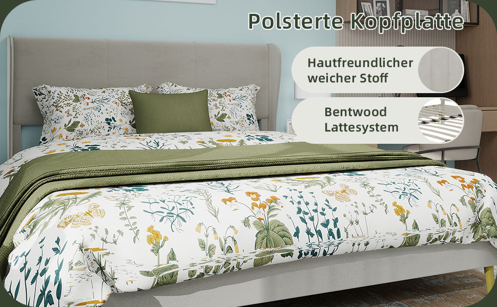 Modern Minimalist Upholstered Bed with Plush Headboard, 160x200 cm, Beige, Multifunctional Bedroom Furniture, Low-Profile Non-Storage Base (Without Gas Lift), Mattress Excluded.