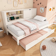 Single Sofa Bed 90x200cm Pull-Out Bed 90x190 Storage USB/USB-C Charging - White Wood