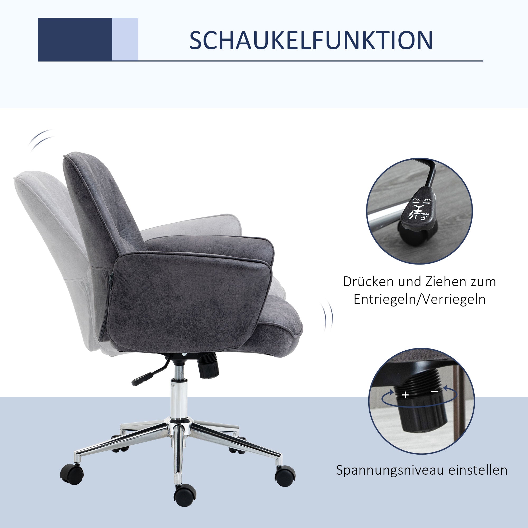 Vinsetto XXL Office Chair, Ergonomic Rocker, Height-Adjustable, Grey