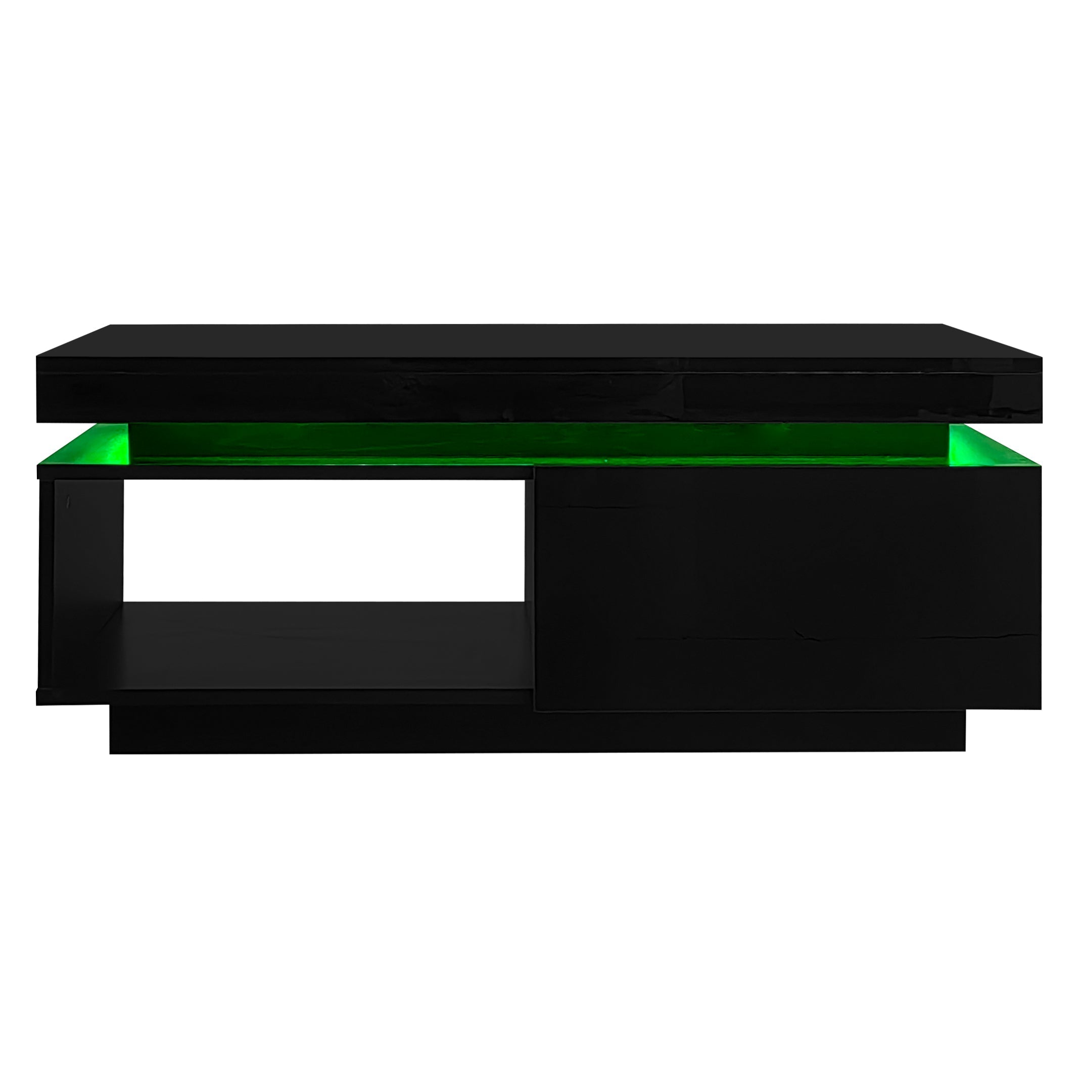 TV Wall Unit Set, Cabinet Coffee Table High-Gloss LED Lights, Black
