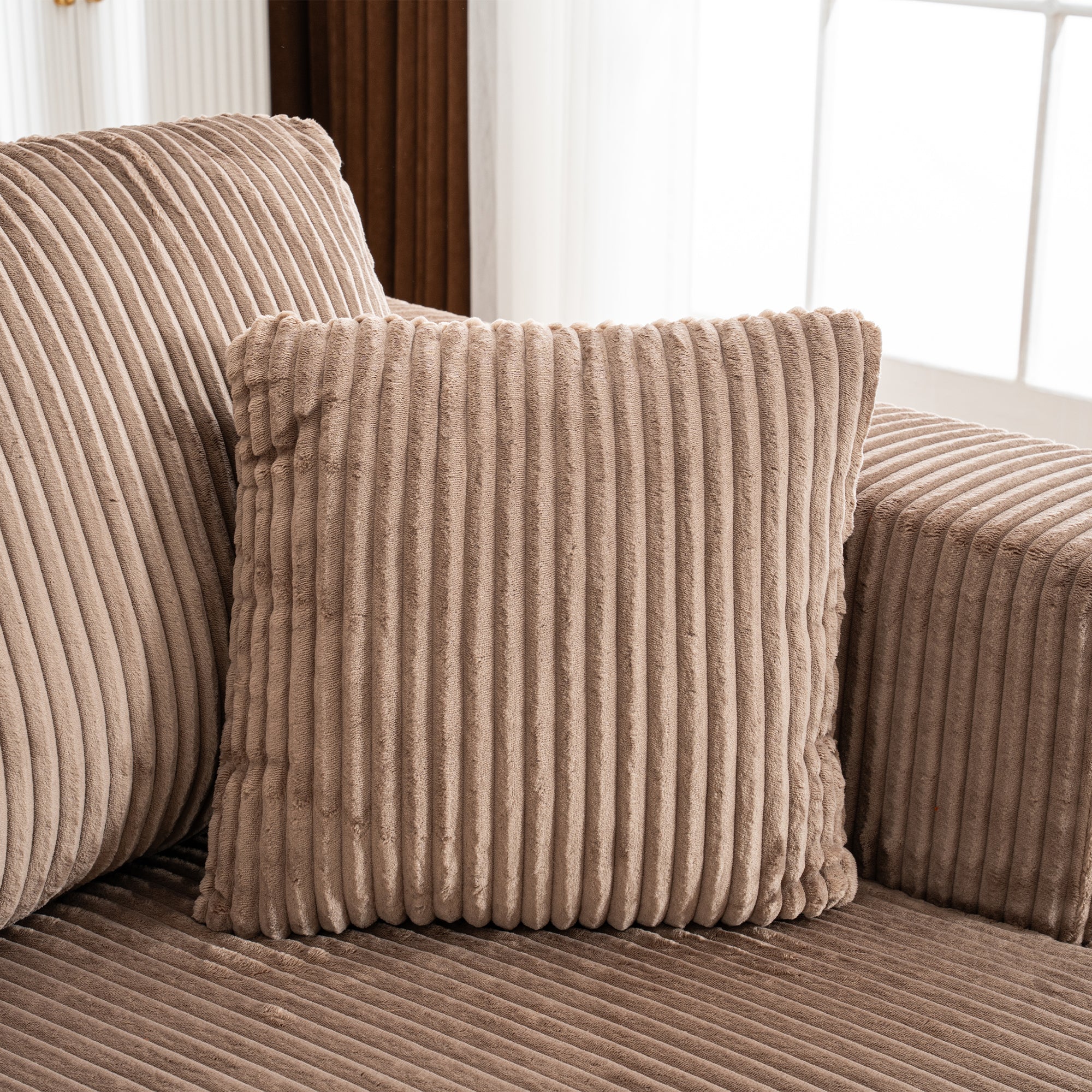 Modern U-Type Leisure Sofa with Modular Non-Assemble Design and Lounge Chairs, Lamp Fabric