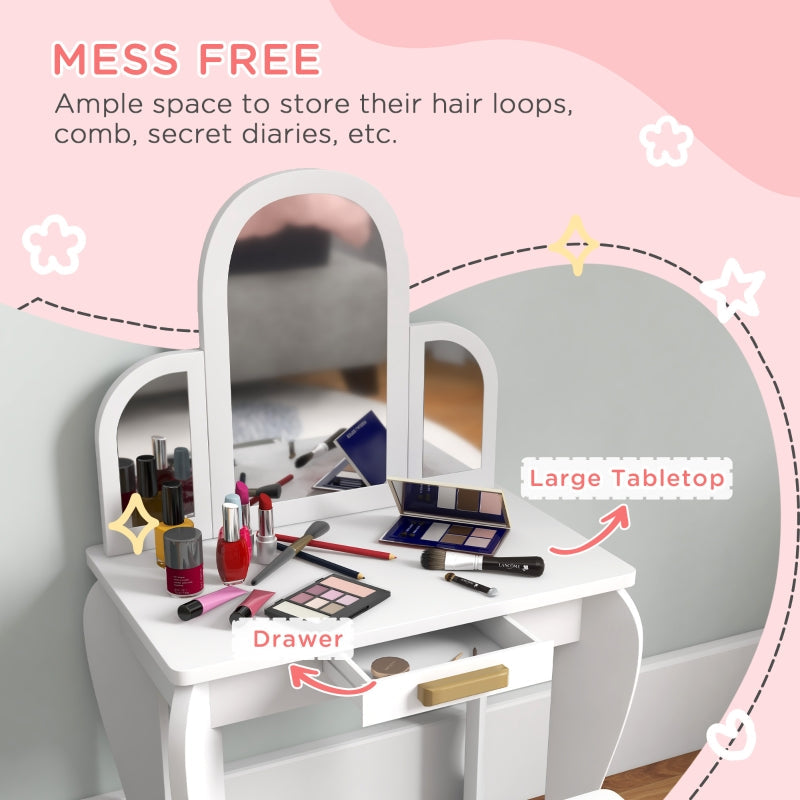 Kids Dressing Table Set, Mirror and Drawer - White