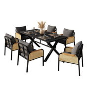 Modern Outdoor Sofa Set with Woven Armrests and Seat Cushions, Iron Frame