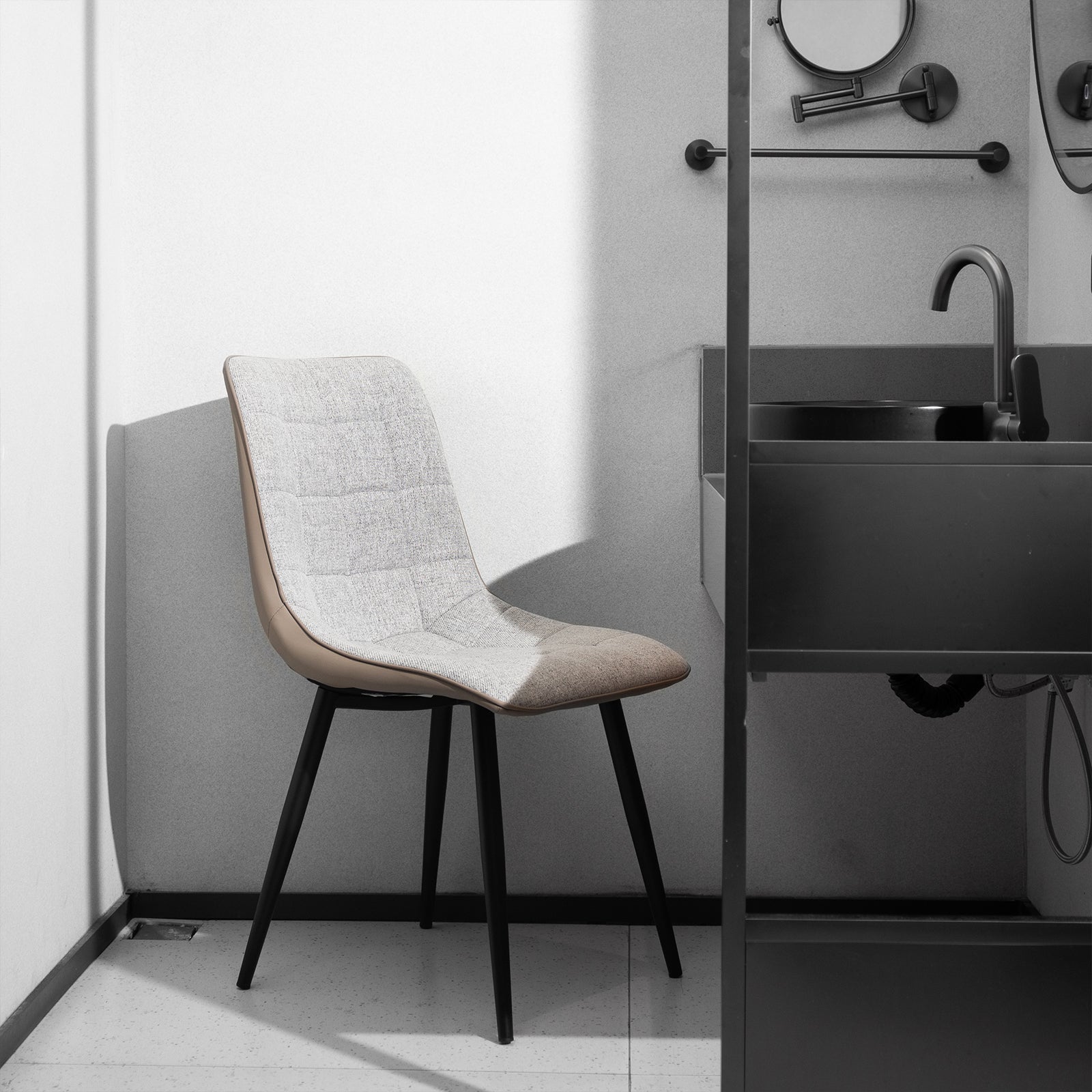 Set of 2 Upholstered Dining Chairs Metal Frame Faux Leather & Linen