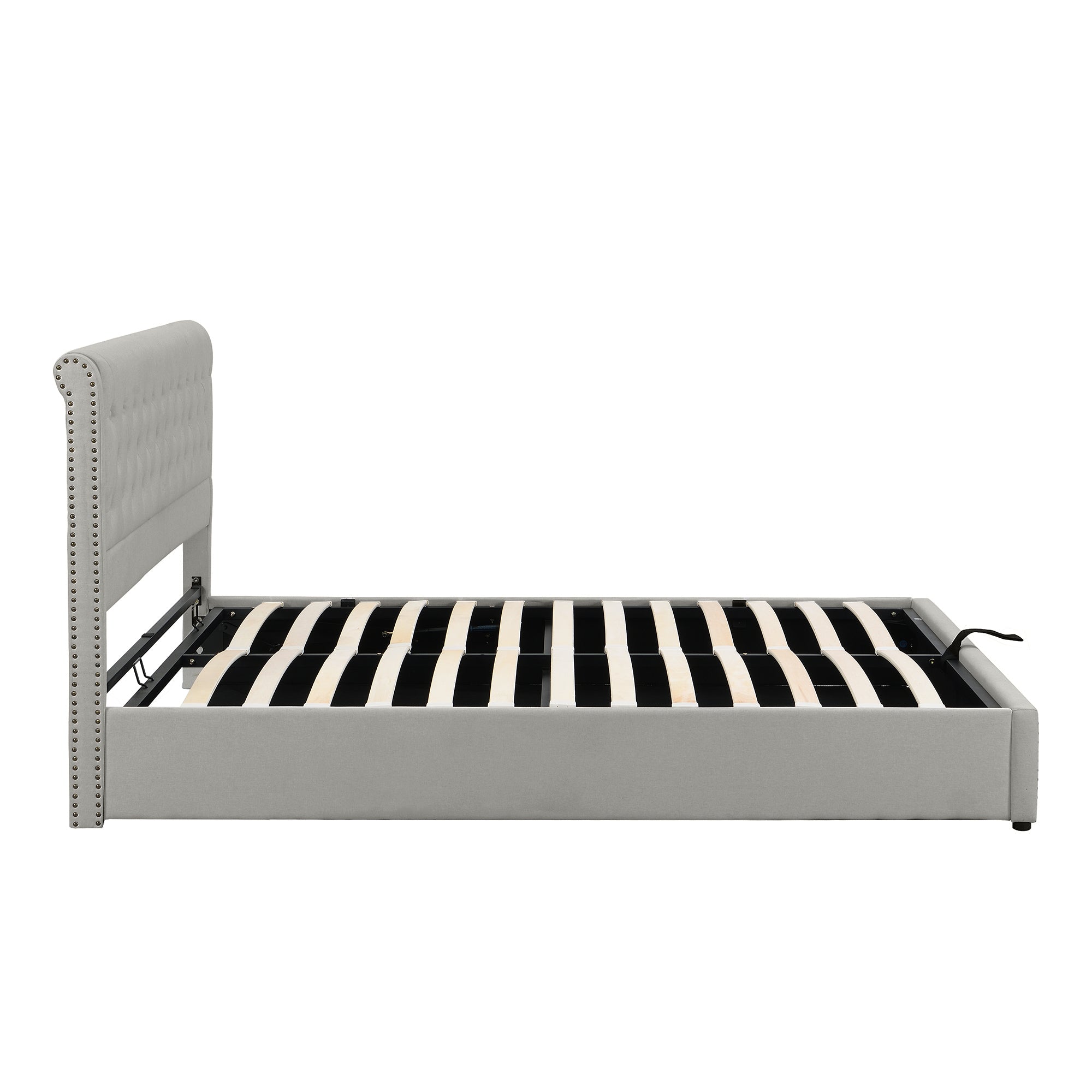 Upholstered Bed 140x200cm Hydraulic Storage Studded - Cotton-Linen
