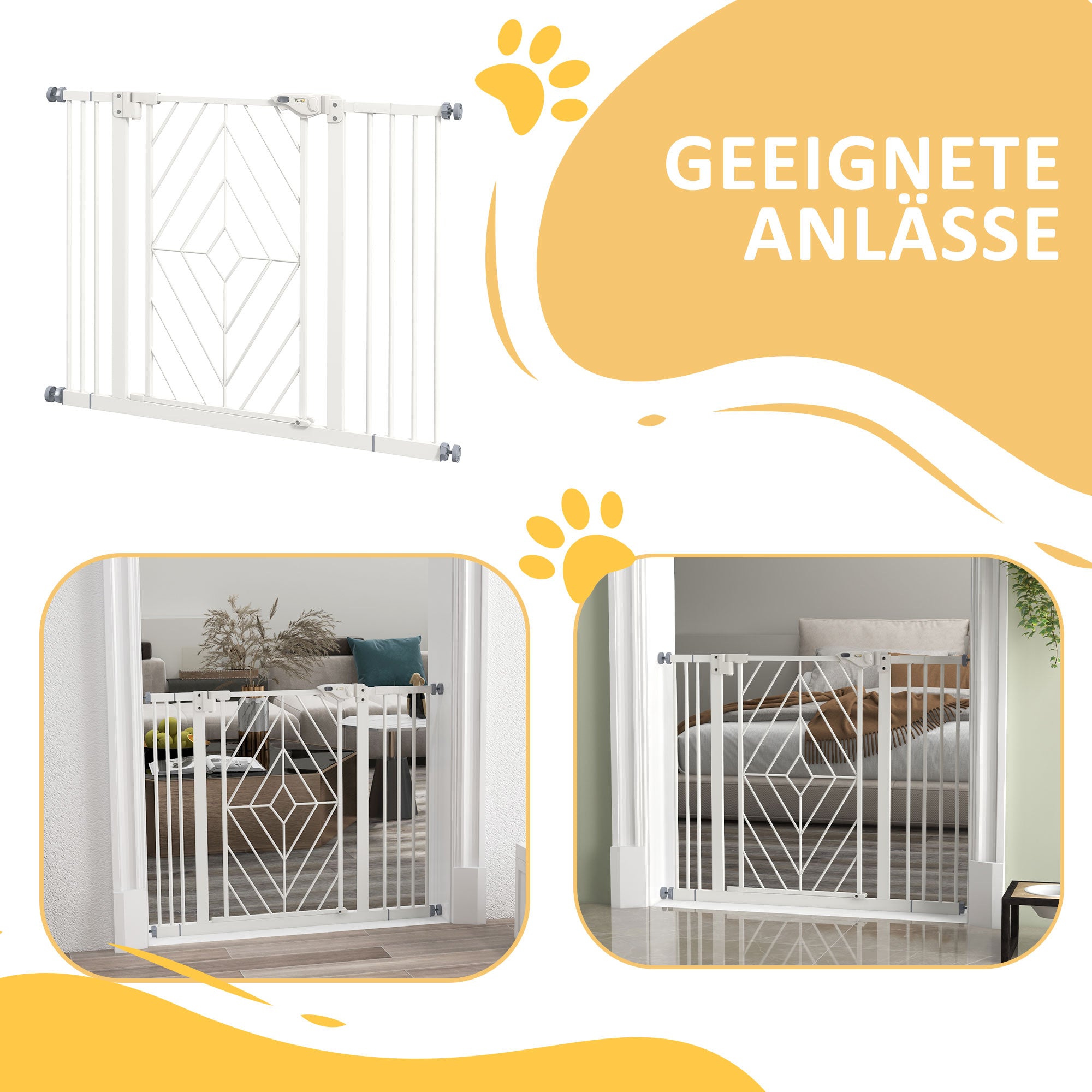 Treppenschutzgitter, automatische bohrfreie Türabsperrung, Weiß