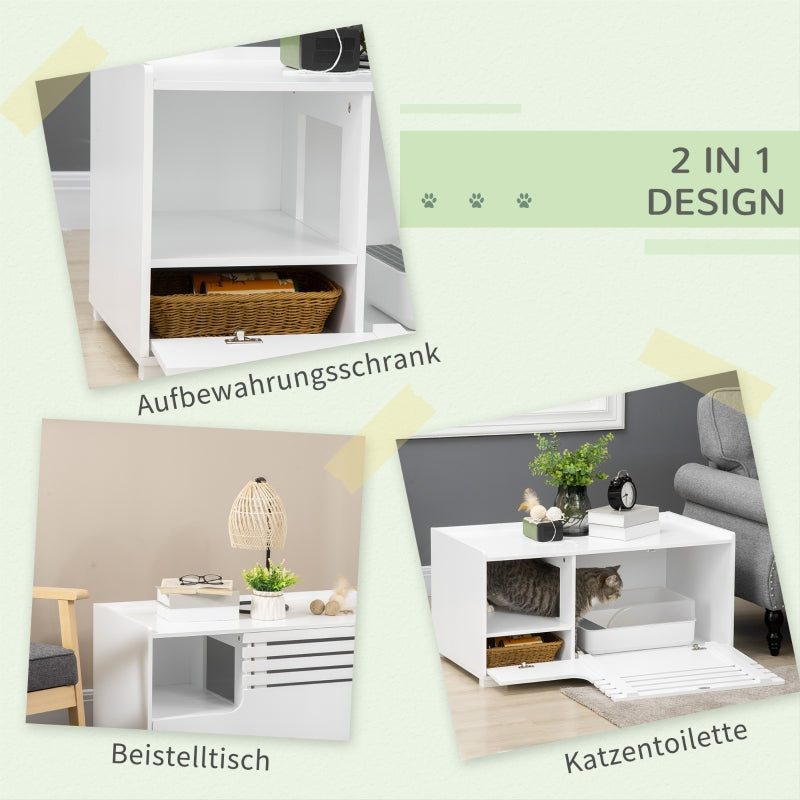 Katzenkabinett, 2-in-1 Design, Magnettür, Weiß