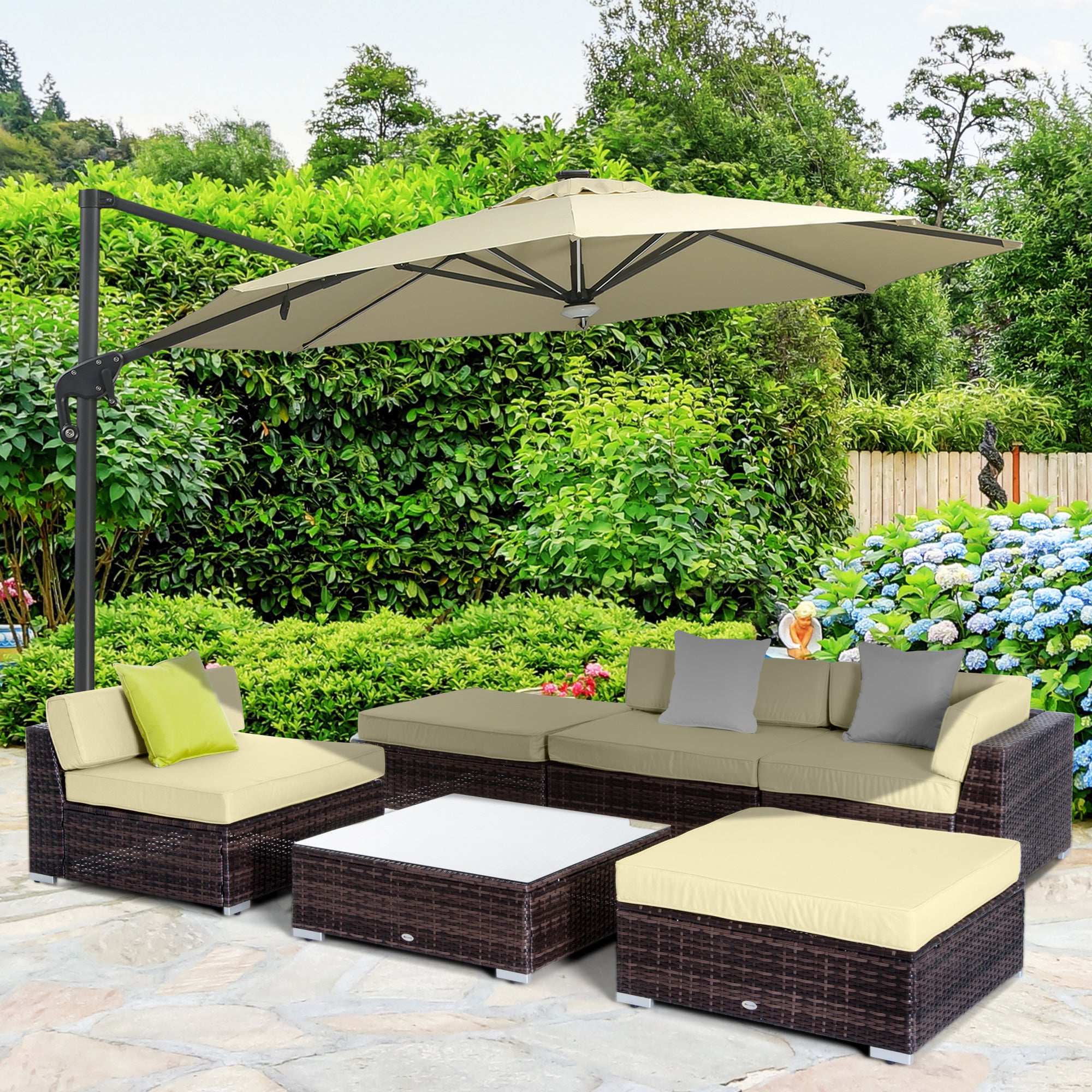 6 PC Rattan Sofa Coffee Table Set Sectional Wicker Weave Furniture Outdoor w/ Pillow Cushion Brown
