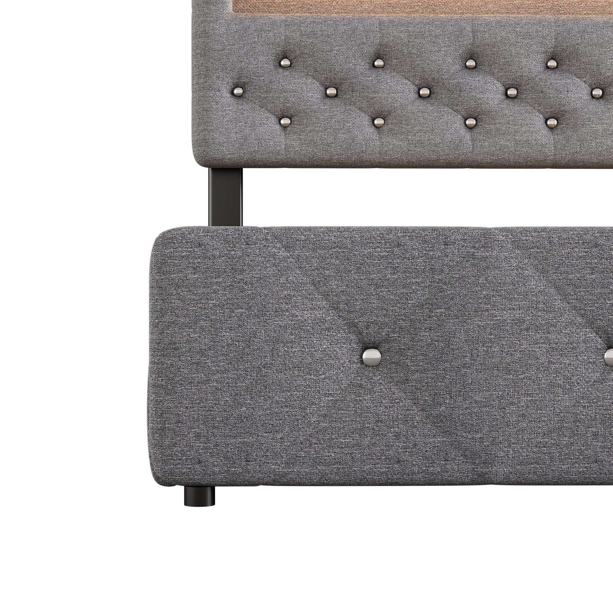 Upholstered Double Bed Pull-out Bed 2 Drawers LED Bedside 140x200cm - Grey