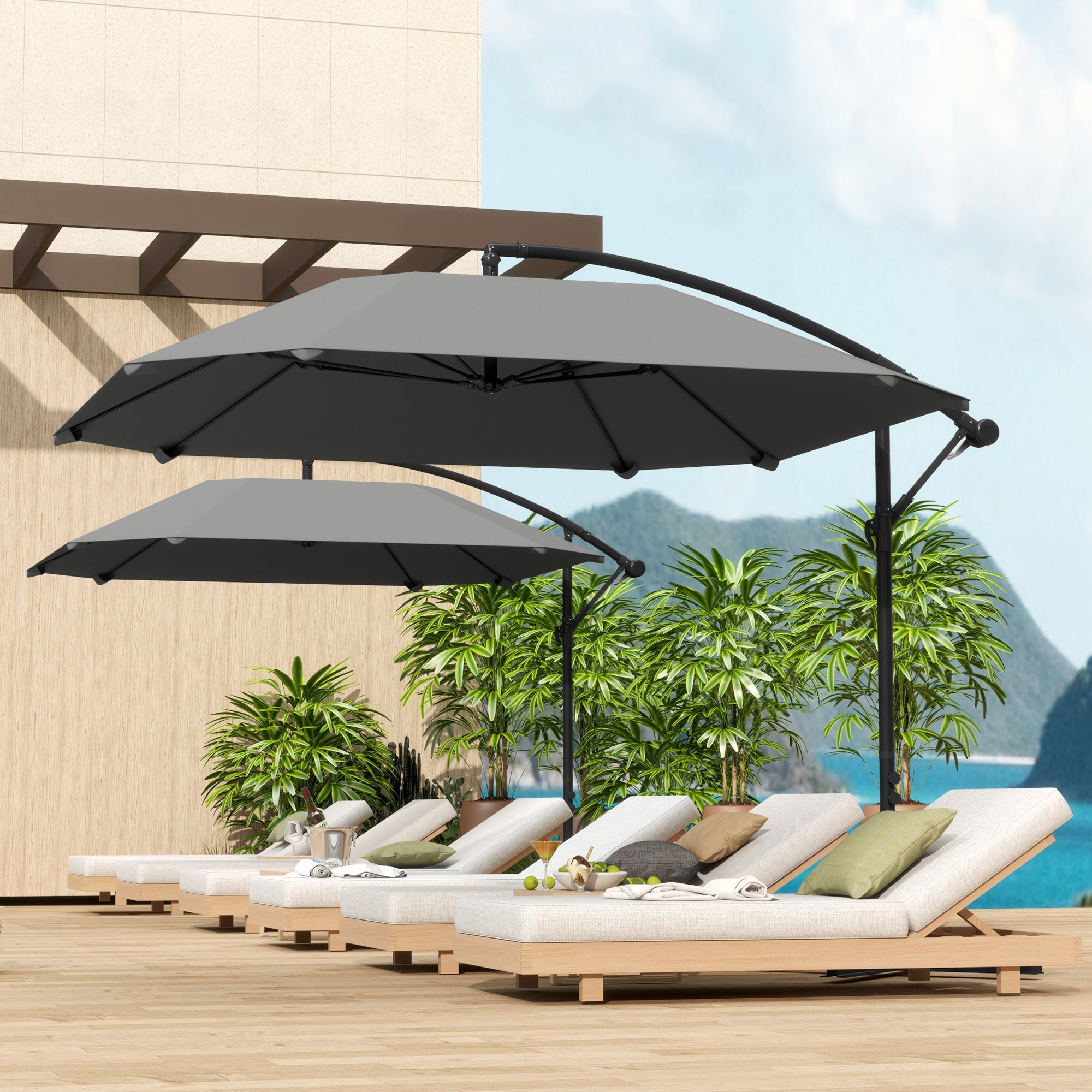 Aluminum Cantilever Parasol Ø 260 cm Waterproof Tiltable Dark Grey