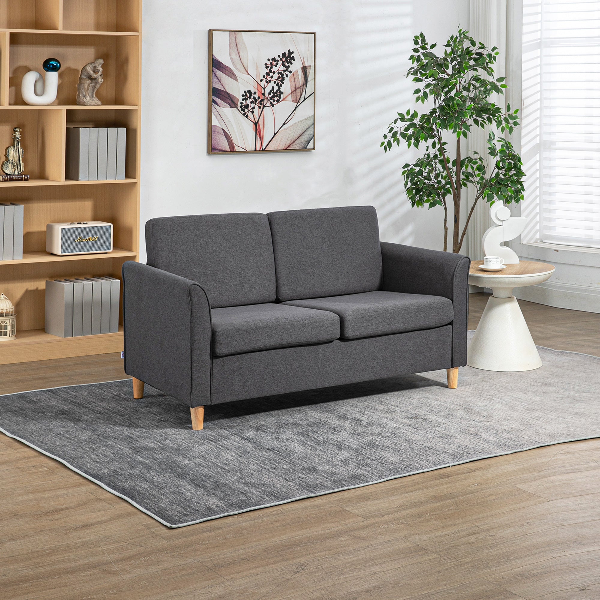 Compact Loveseat Sofa, 2 Seater with Wood Legs, Dark Grey