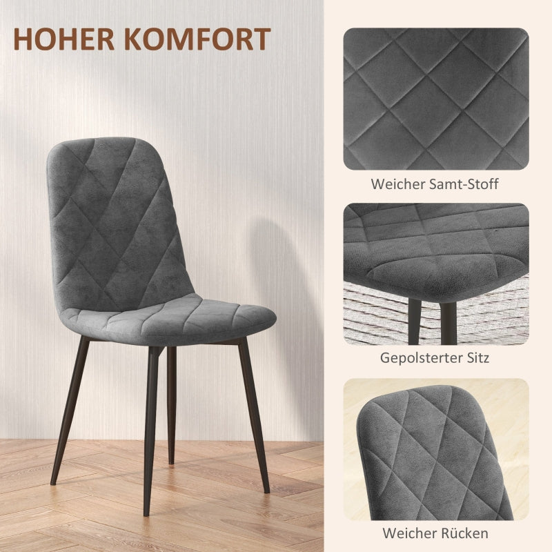 Dining Chairs, Set of 4 Upholstered with Backrest, Metal Legs, Velvet Look Grey