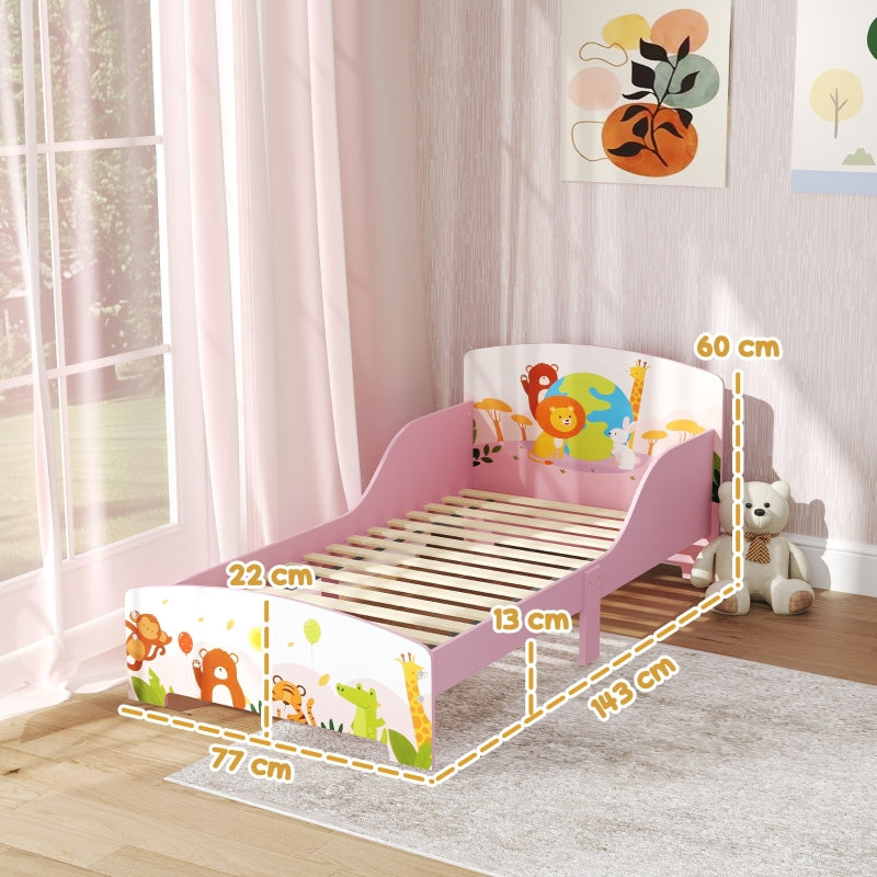 Cute Animal-Themed Toddler Bed with Safety Rails, Pink