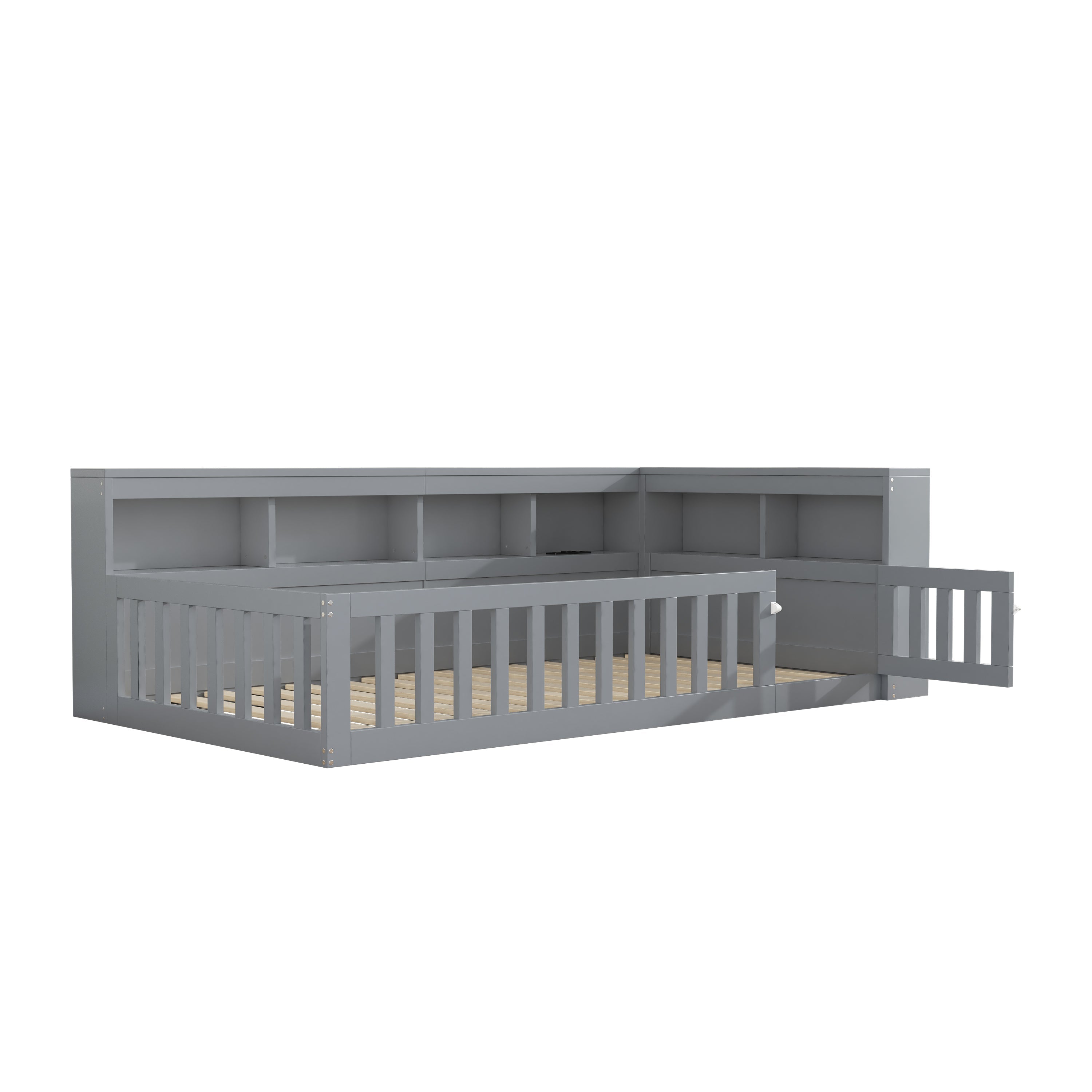Daybed Sofa Bed 90x200cm Storage USB/Socket Railing - Grey