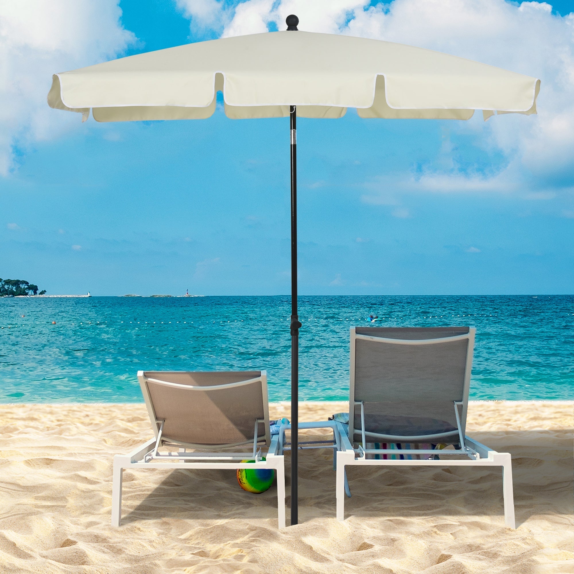 Parasol UV-Protective Foldable Balcony & Beach, Cream White & Black