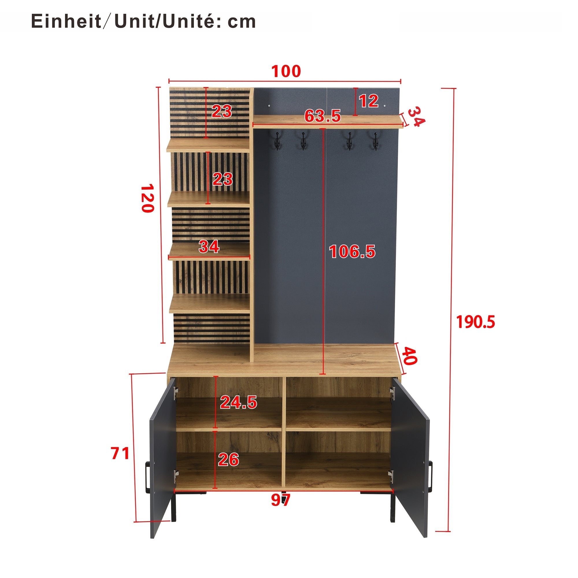 Wardrobe Set with Shoe Compartment, Shelves, Adjustable Dividers, Hooks - Wood and Black