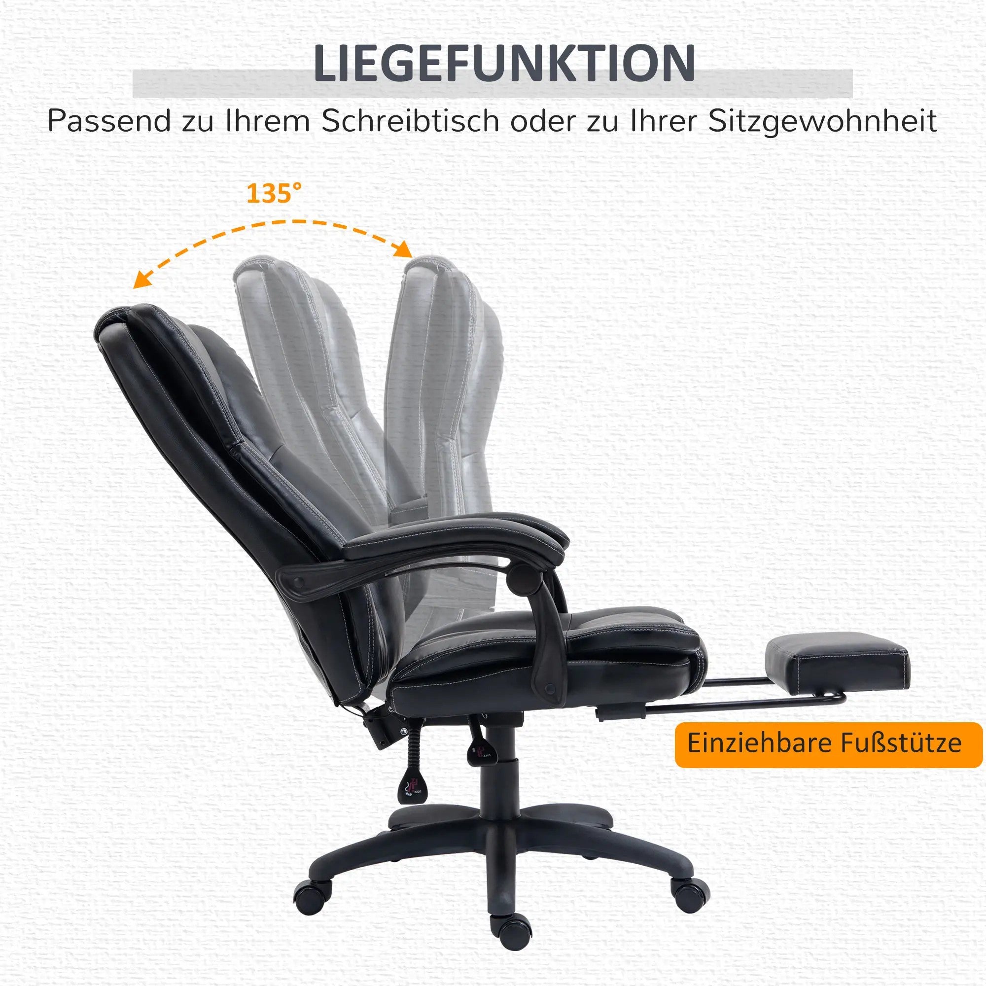 Office Chair Desk Chair Footrest Headrest Vibration Massage Height Adjustable, Black