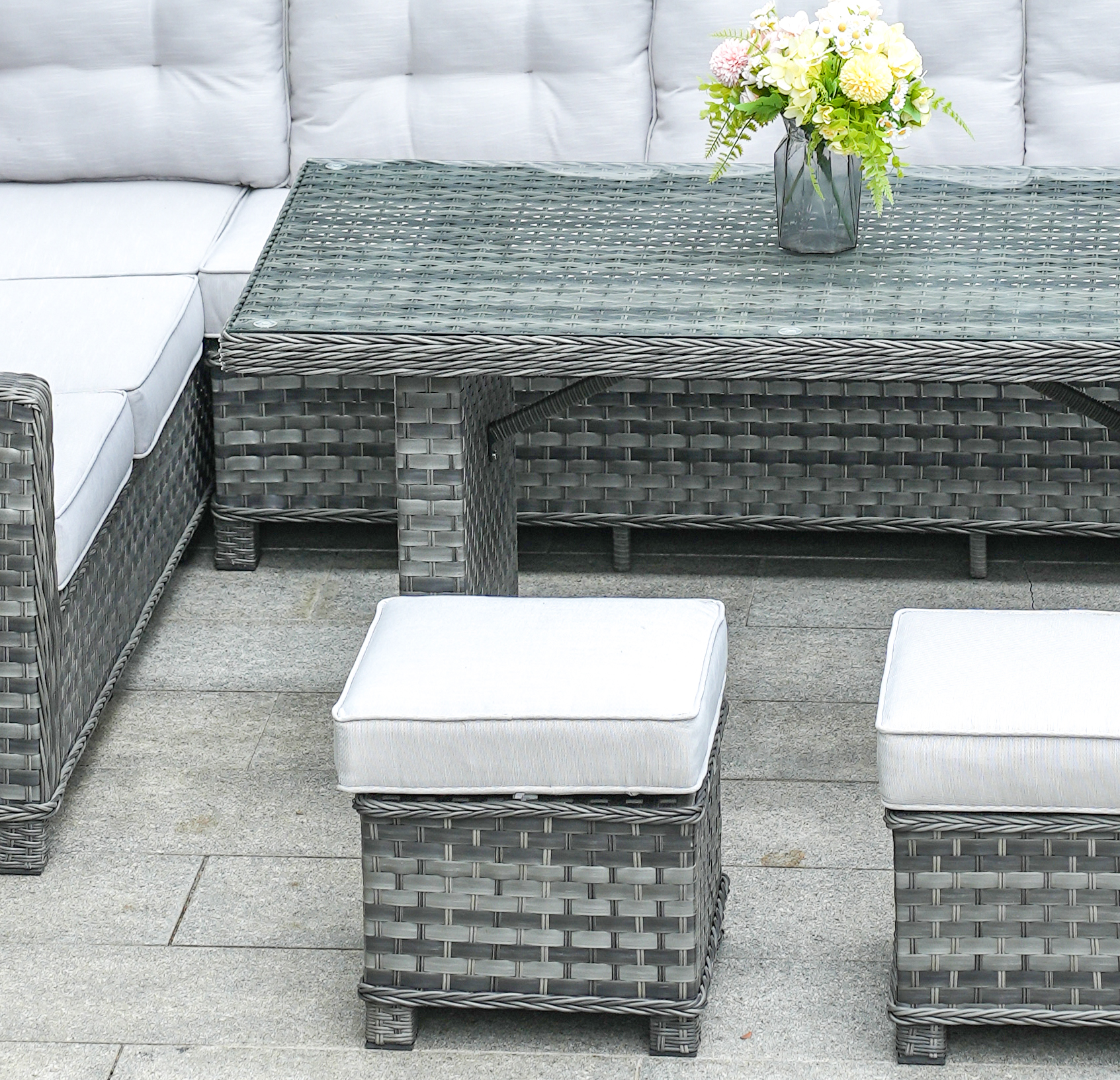 Ravenna - Corner Sofa Set with Rectangular Table (Grey)