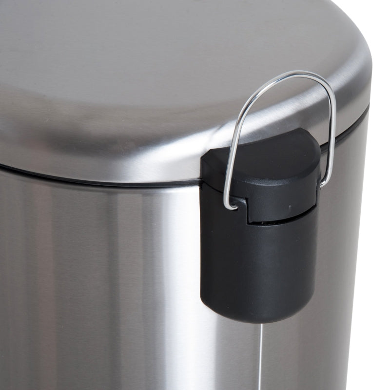 Pedal Bin 30L Inner Bucket Hinged Lid, Stainless Steel Silver