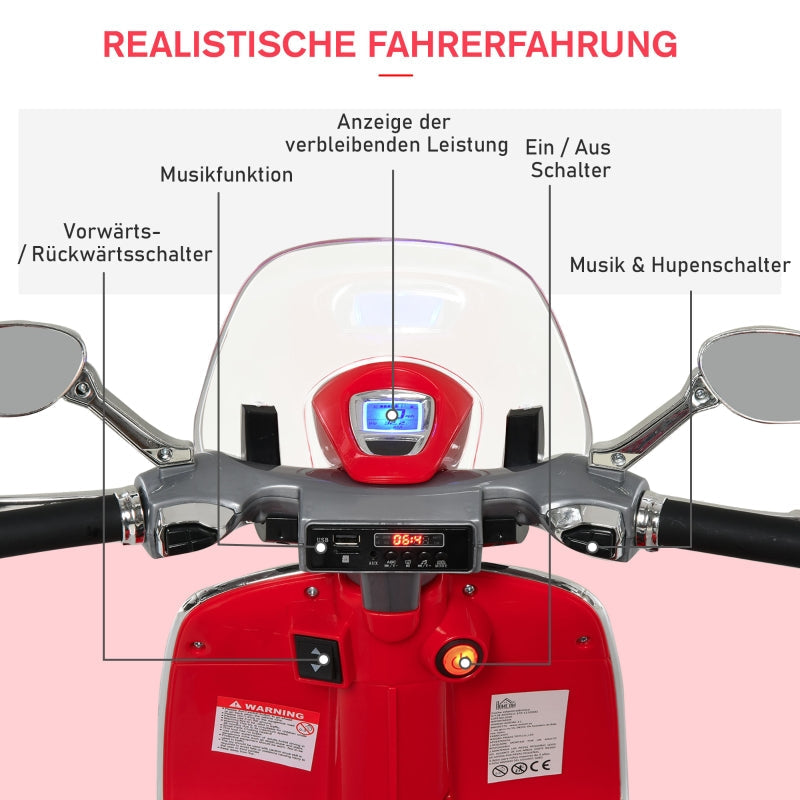 children's electric motorcycle with headlight, music, training wheels, 30 kg load capacity, red