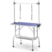 Professional Foldable Dog Grooming Table, Adjustable Arm Heavy-Duty, BLUE Rubber Mat