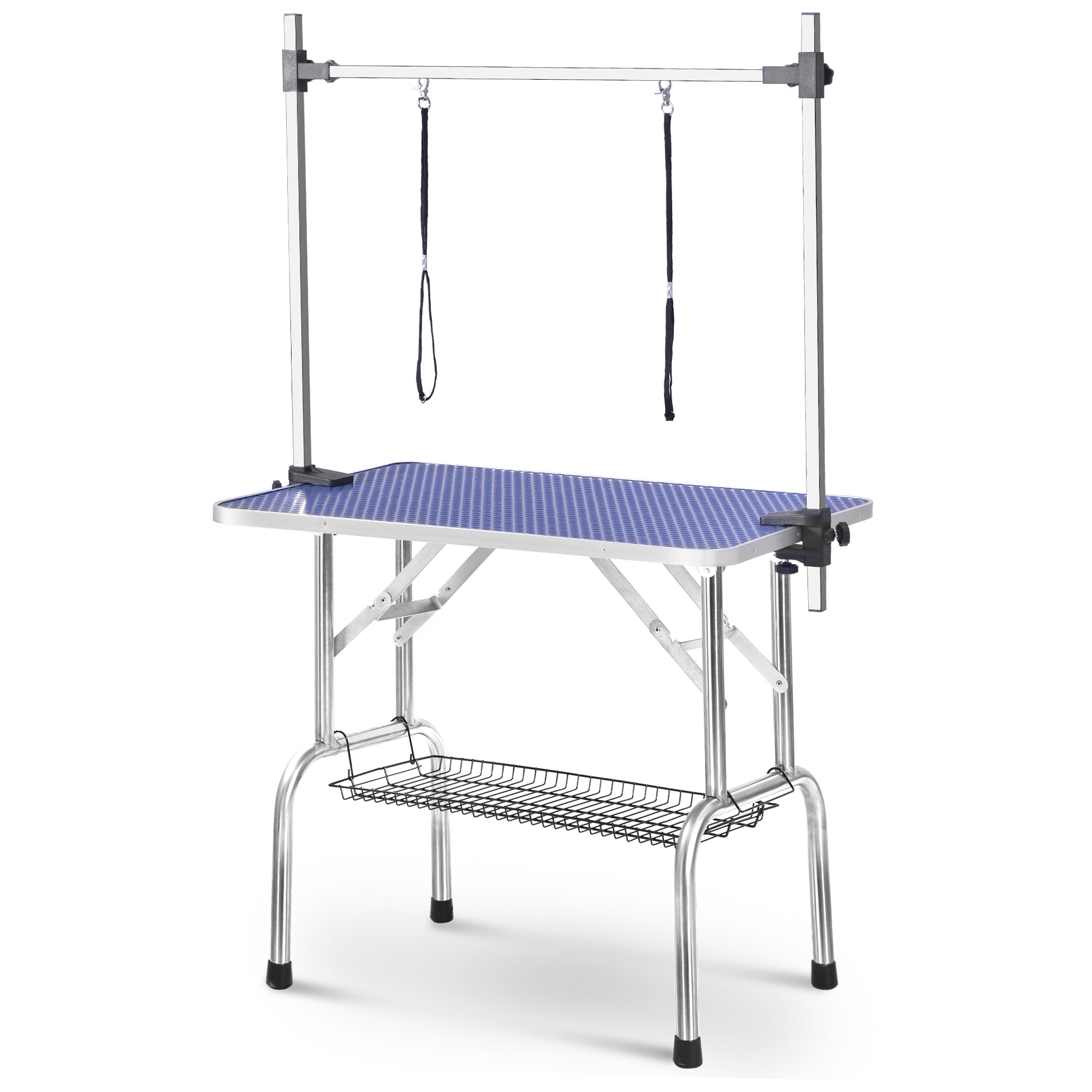 Professional Foldable Dog Grooming Table, Adjustable Arm Heavy-Duty, BLUE Rubber Mat