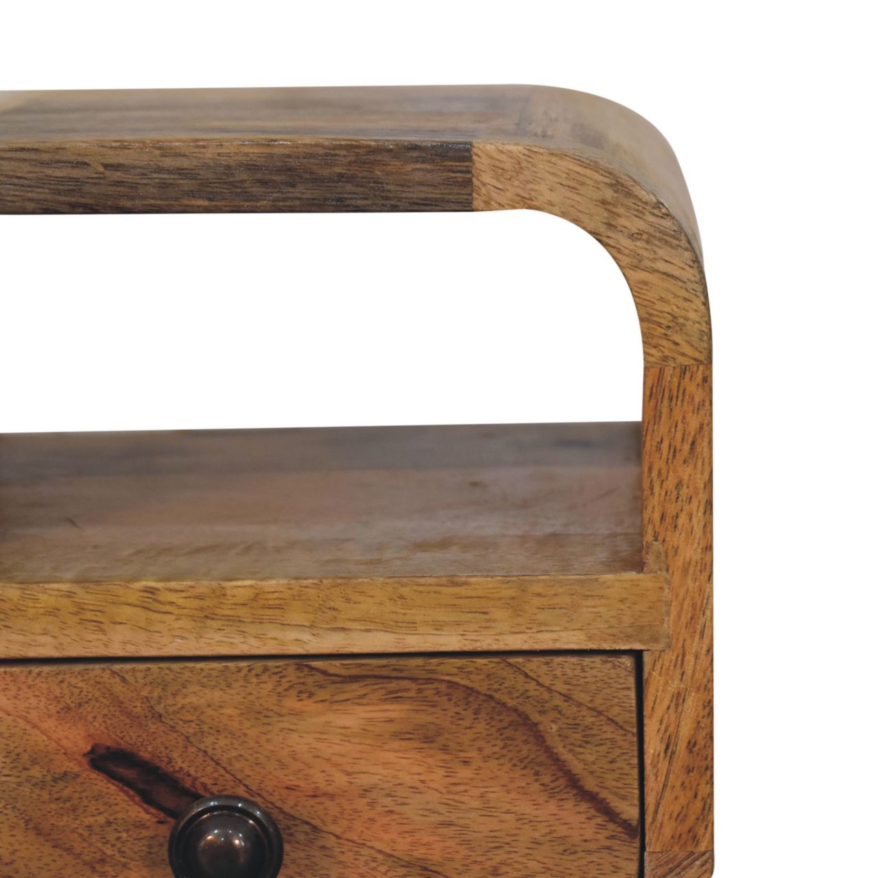 Solid Wood Bedside, Extra Mini Curved 1 Drawer Open Slot, Oak-ish Brown