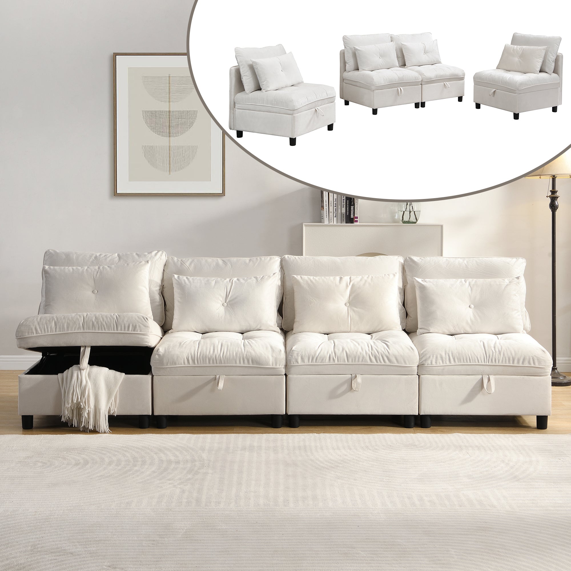 Cloud Modular Sofa 4-Seater Separable Sofa Bed Storage Chenille
