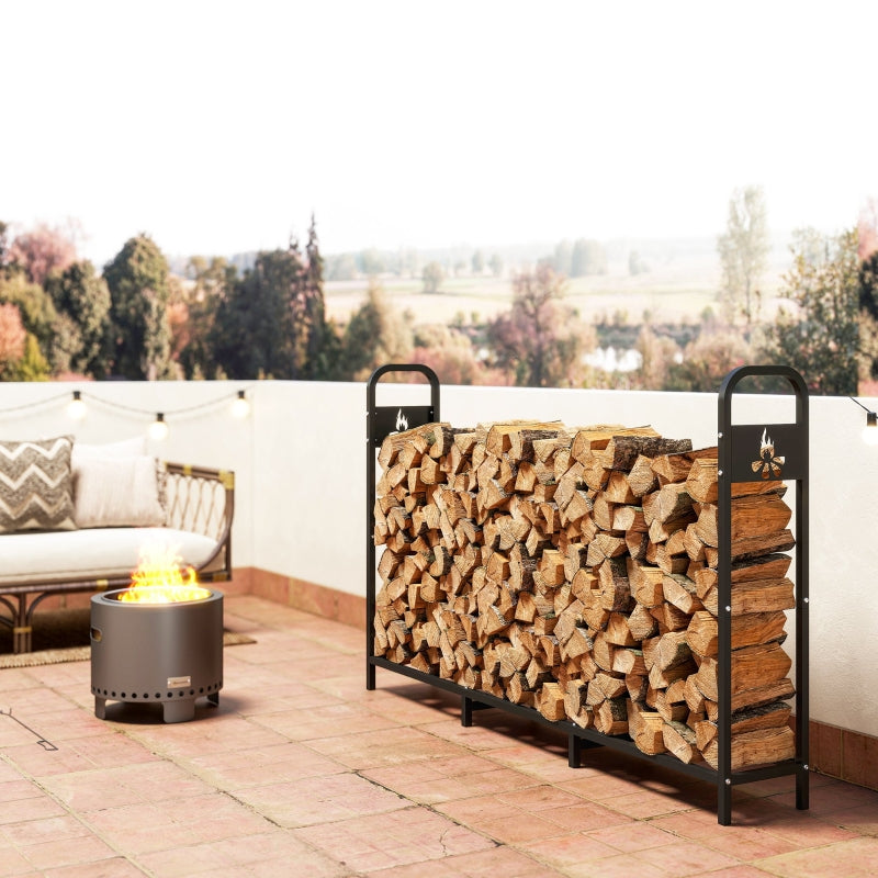 Firewood Rack 199x30x121cm, 0.6m³ Storage with Waterproof Cover, 300kg Capacity, Metal