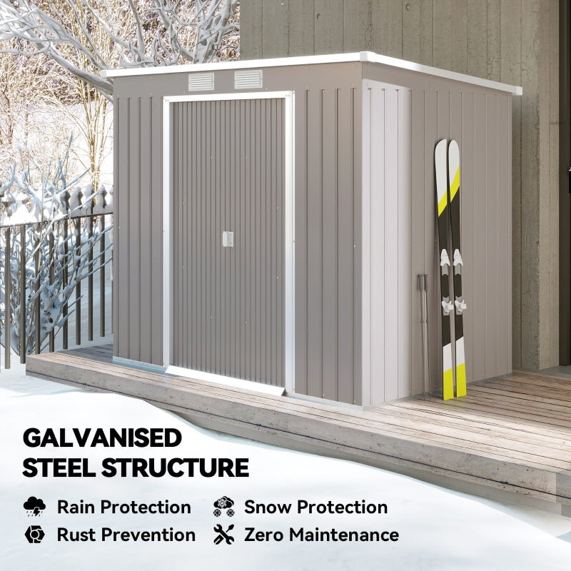 7 x 4ft Garden Shed with Foundation Kit, Galvanised Steel Grey