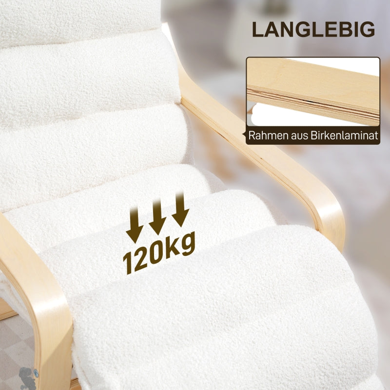 Liegesessel mit verstellbarer Fußstütze, Schaukelfunktion, Sherpa-Fleece, Weiß
