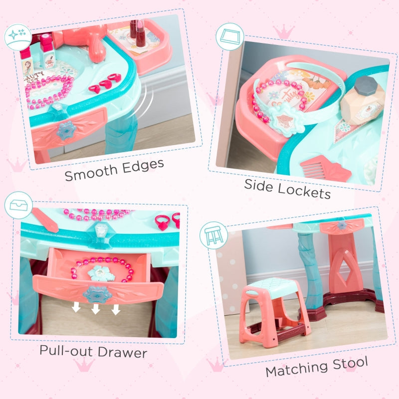 Kids Dressing Playset, 31 Piece Magical Princess Mirror Light and Sound - Pink and Blue
